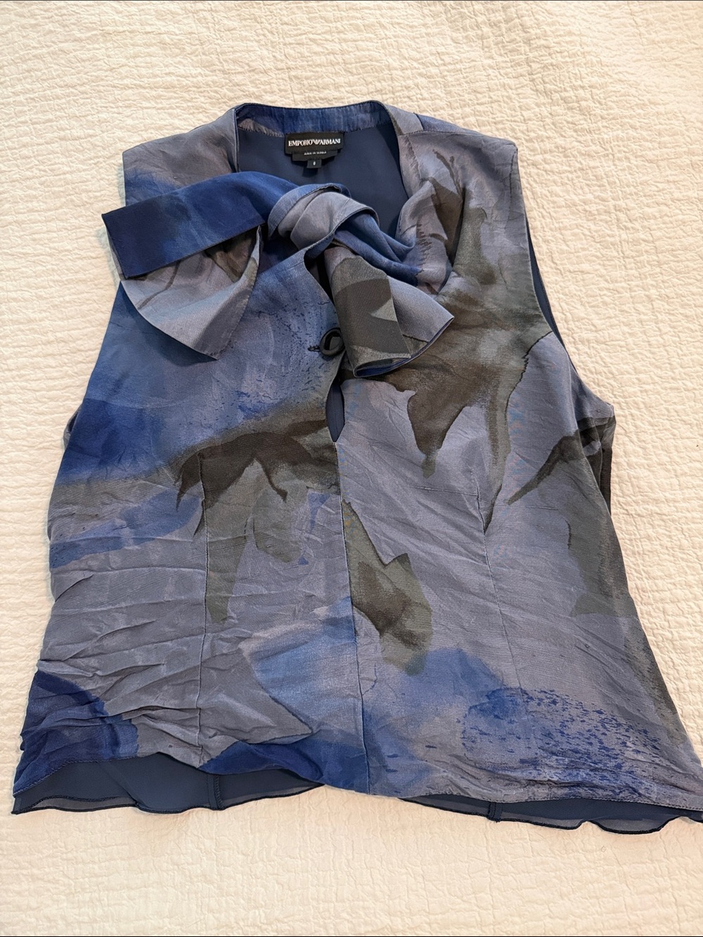 Emporio Armani Blue and Gray Floral Bow-Tie Sleeveless Top